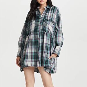 Free People the voyage shirtdress M twilight combo plaid mini gauze shirt dress
